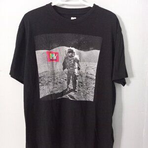 MTV Man on the Moon 80's Tee Shirt Black Soft L/XL